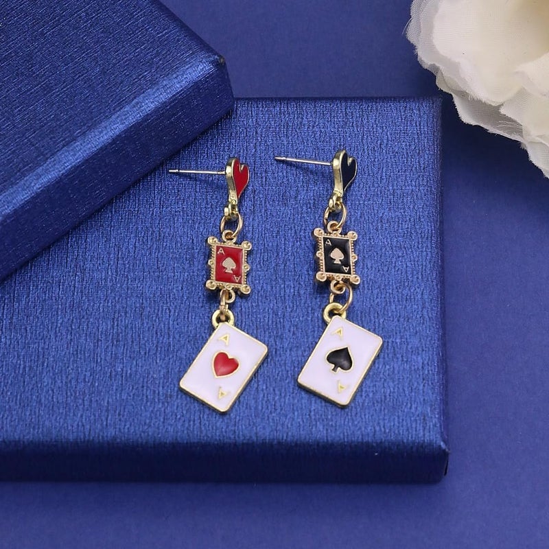 CSIYANJRY99 Queen of Hearts Earrings for Women Red Heart Poker Clock Drop Earrings Asymmetric Queen of Hearts Costume Women Accessories - Image 5